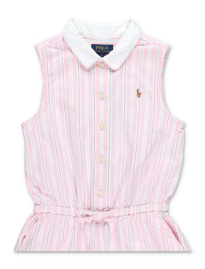 Polo Ralph Lauren striped cotton Oxford romper for girls Rose Jumpsuit