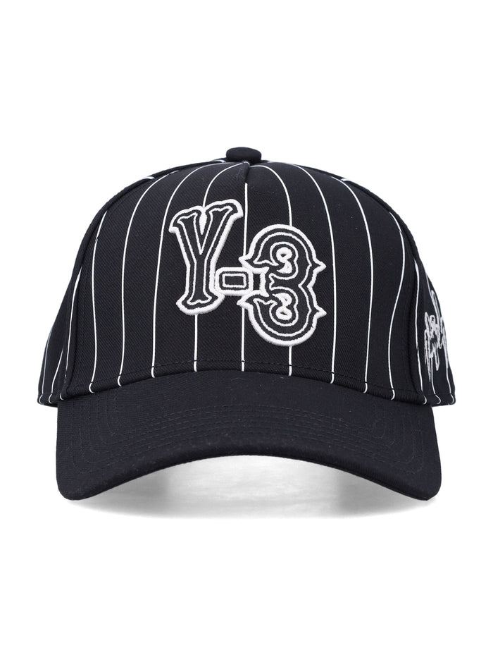 Y-3 black pinstripe twill cap Recycled Polyester Hat