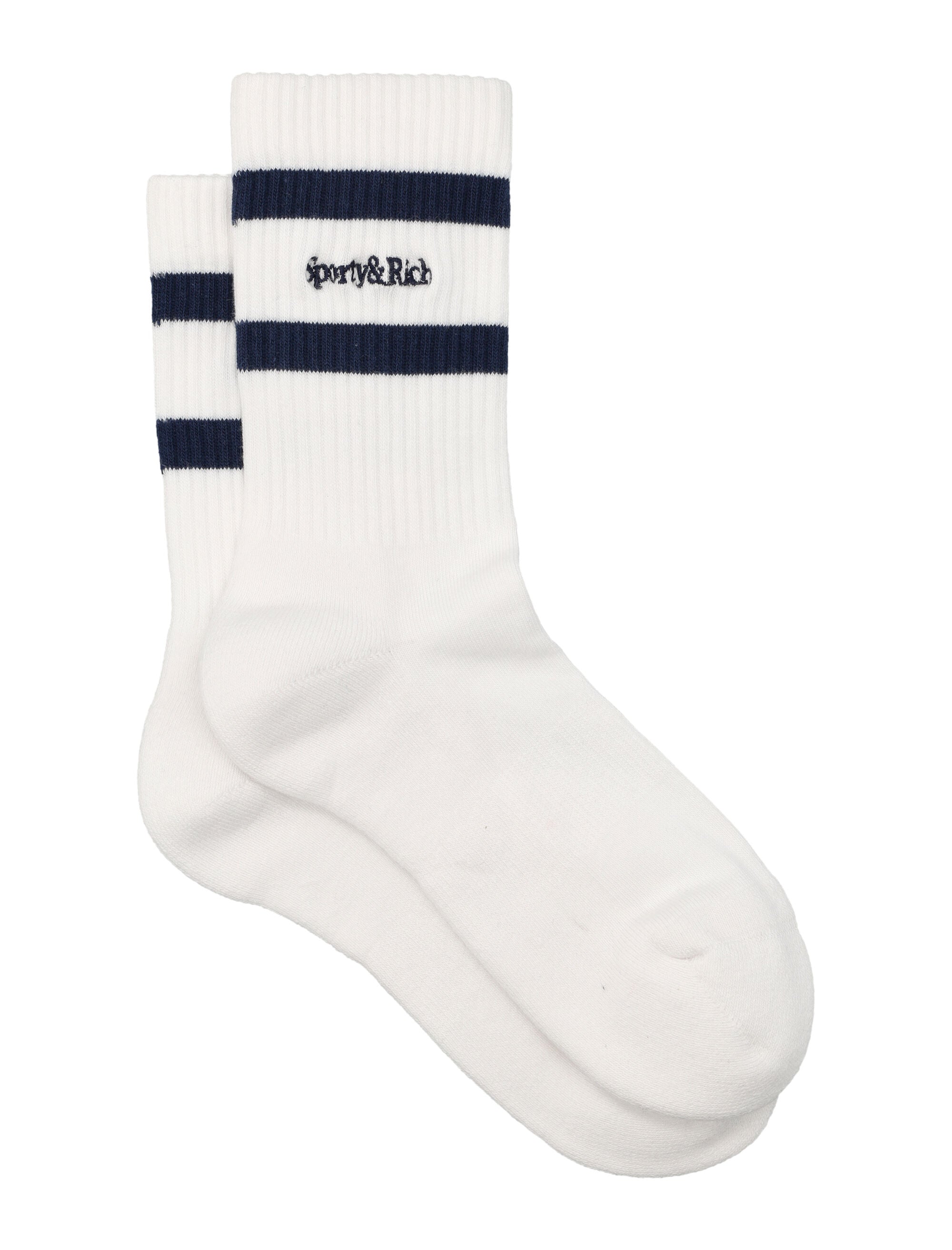 Sporty & Rich Serif Logo Kids Socks White/light Navy Cotton