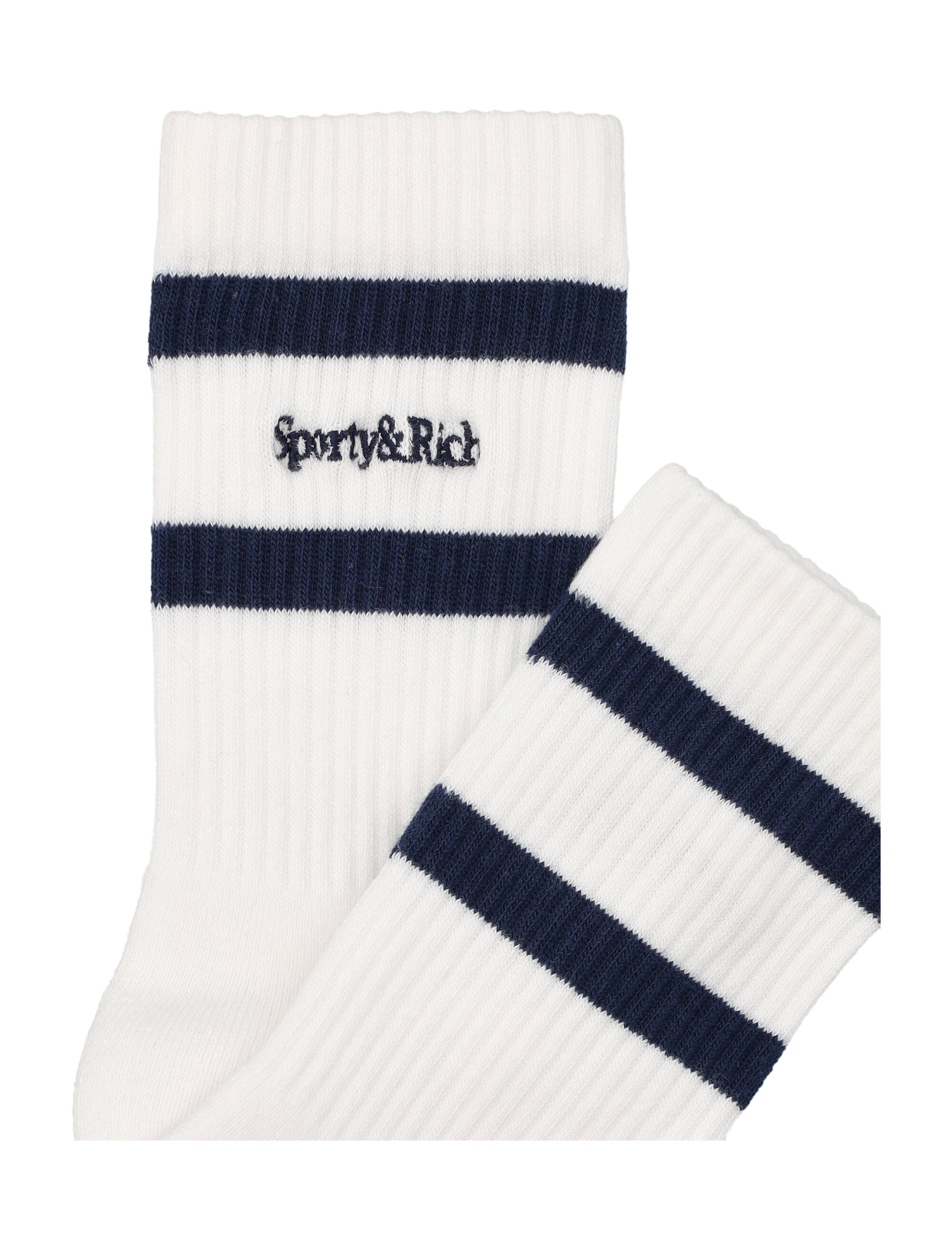 Sporty & Rich Serif Logo Kids Socks White/light Navy Cotton