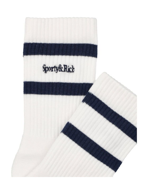 Sporty & Rich Serif Logo Kids Socks White/light Navy Cotton