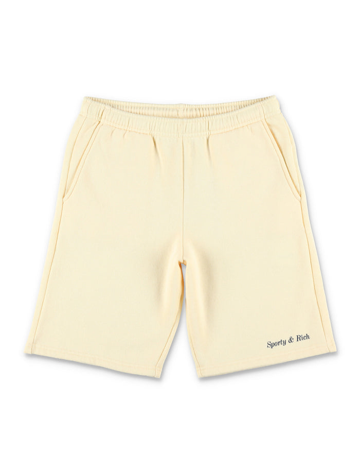 Sporty & Rich Classic Logo Kids Gym Shorts Cream Almond Cotton