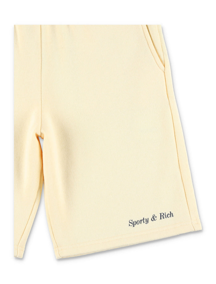 Sporty & Rich Classic Logo Kids Gym Shorts Cream Almond Cotton