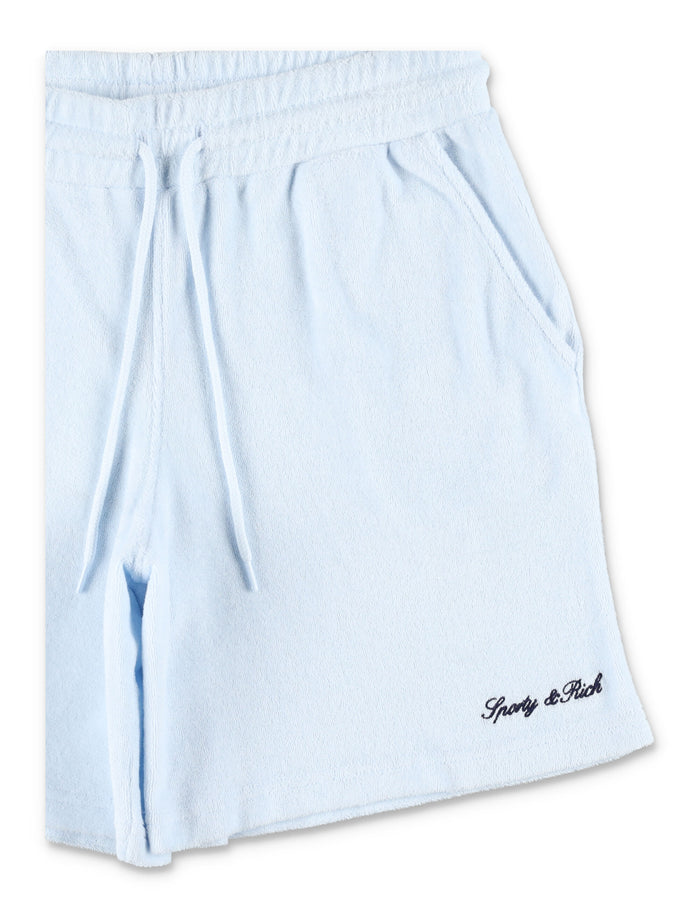 Sporty & Rich Logo Terry Kids Shorts Light Blue Cotton