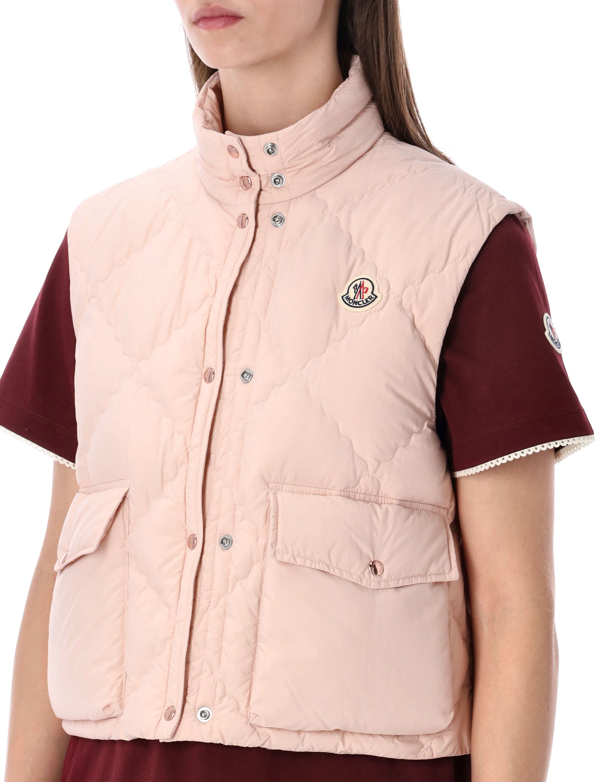 Moncler Biois down quilted gilet Pink Polyamide Lining Vest