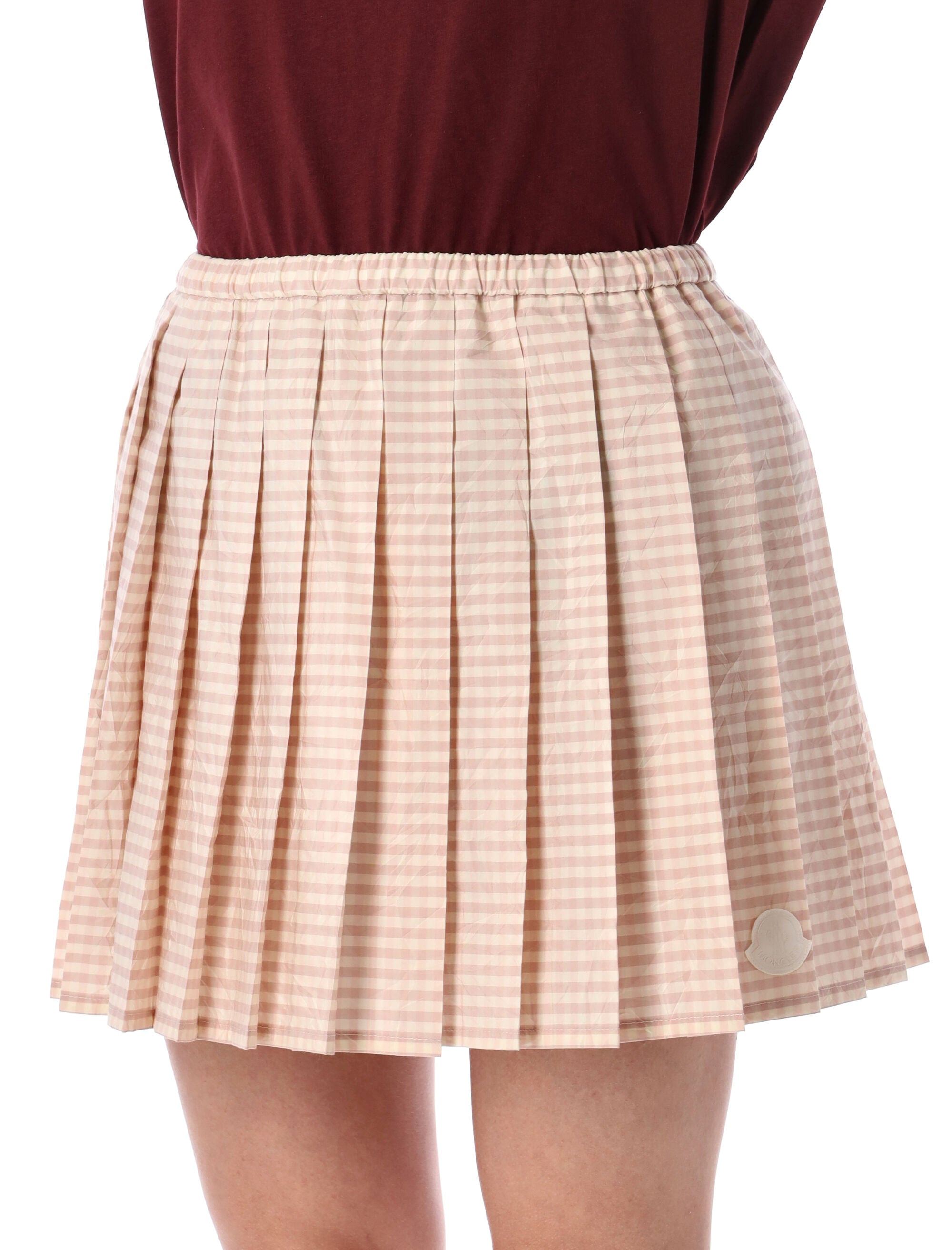 Moncler Vichy cCotton blend pleated skirt Light Pink Cotton