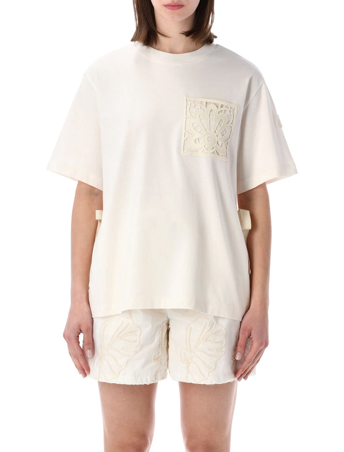 Moncler Macramé Pocket T-Shirt White Cotton