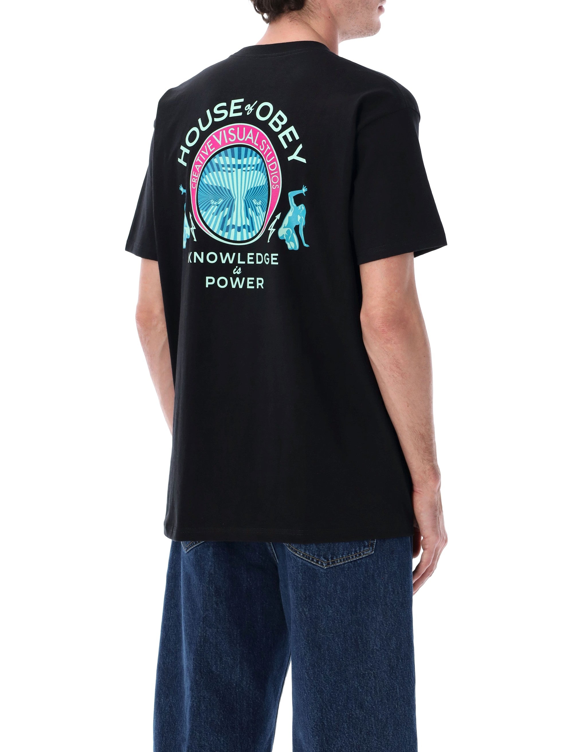 Obey Knowledge Is Power graphic t-shirt Black Cotton Tshirt