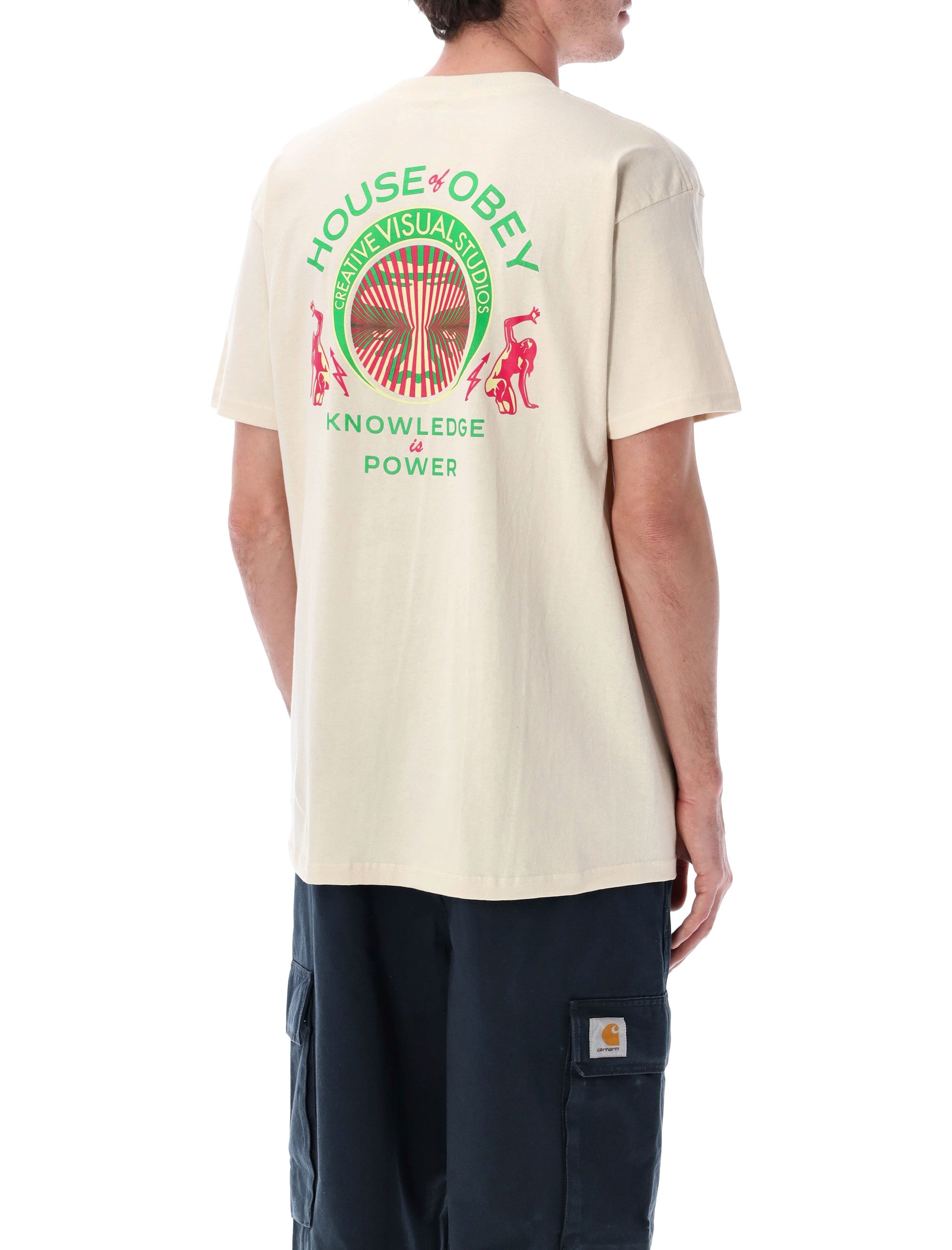 Obey Knowledge Is Power graphic t-shirt Cream Cotton Tshirt