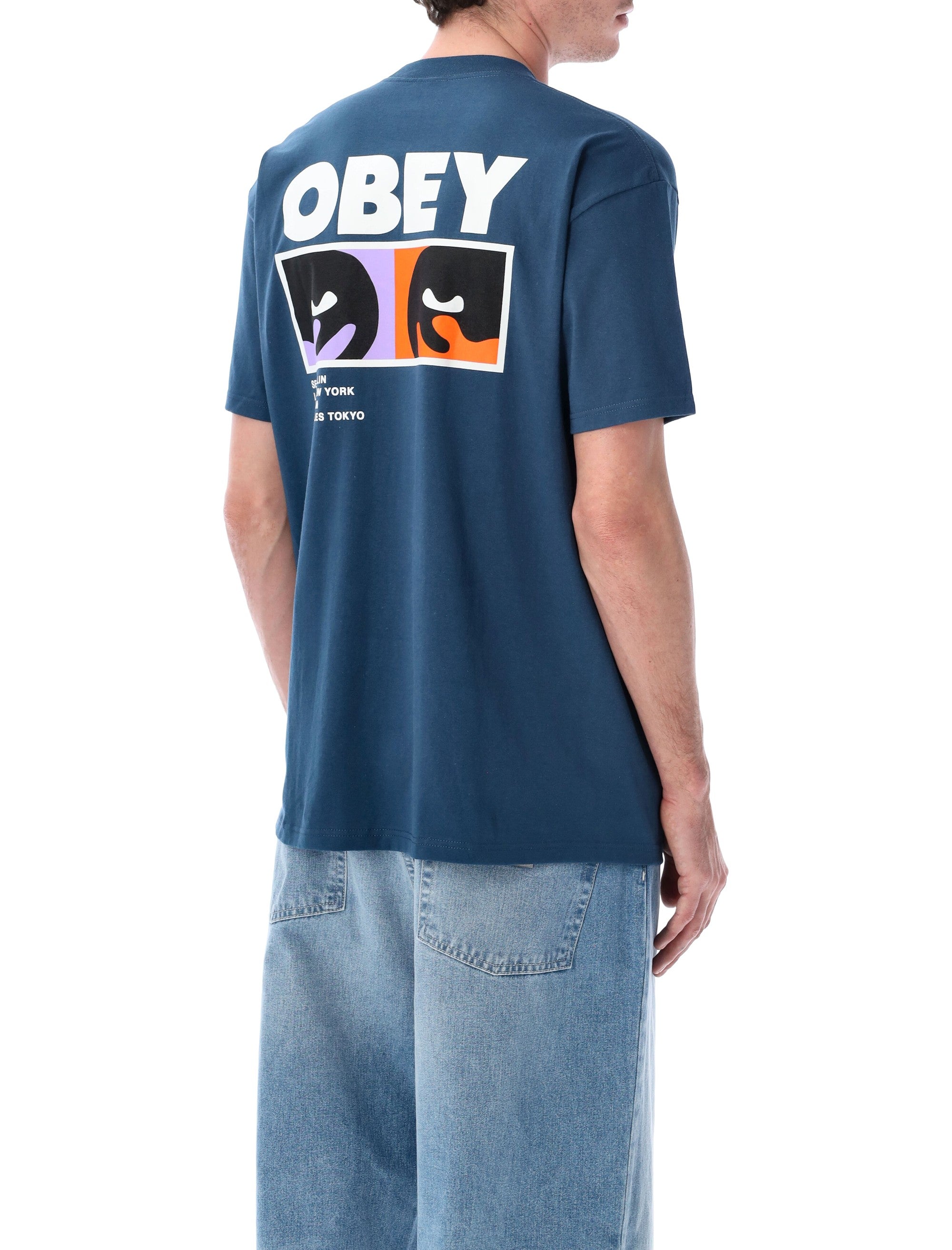 Obey Always Watching graphic t-shirt Harbor Blue Cotton Tshirt