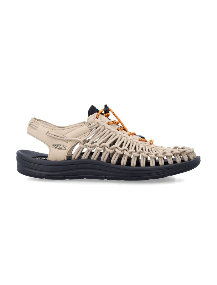 Keen Uneek Two-Cord Sandals - Safari And Orange Upper Recycled Fabric Sole