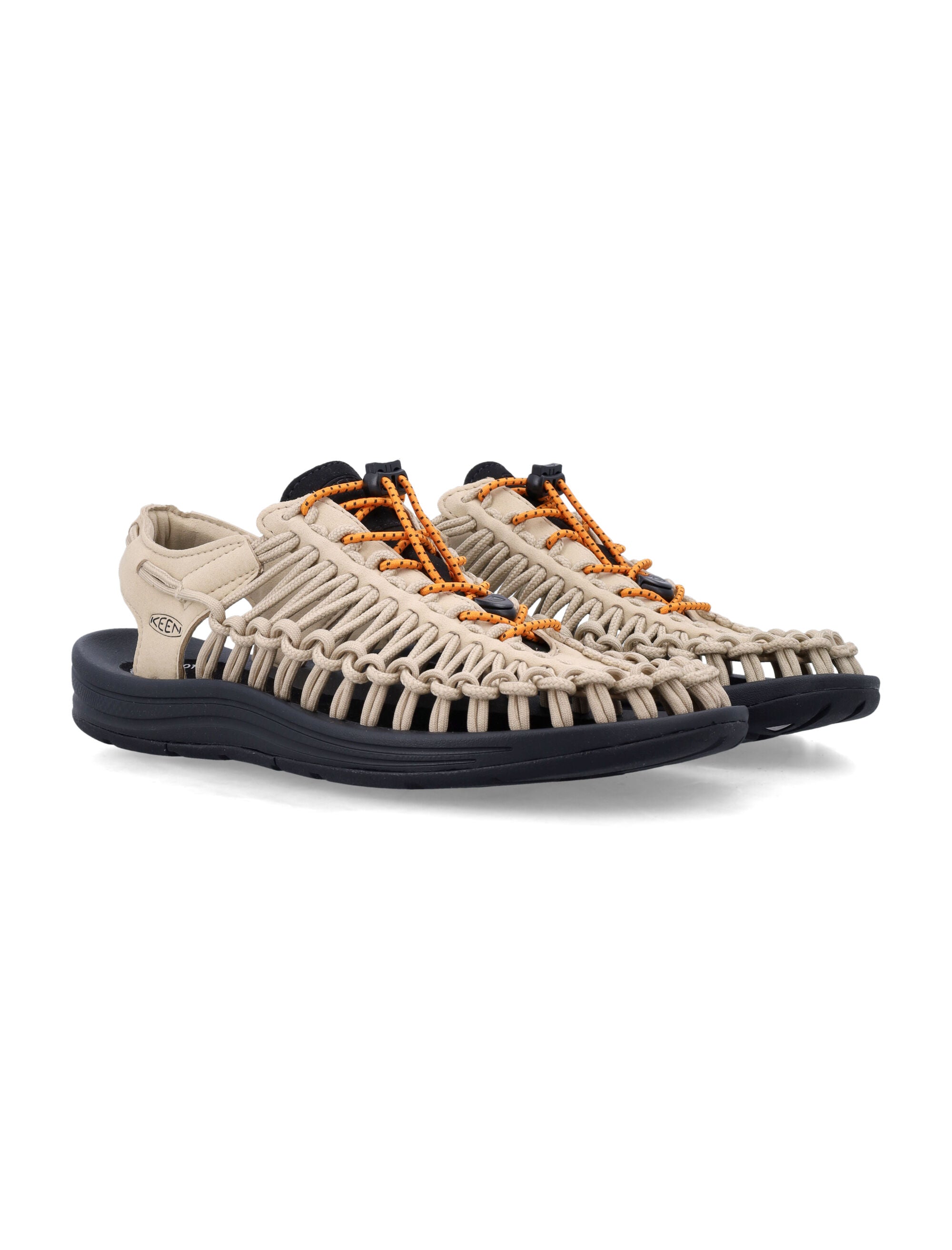 Keen Uneek Two-Cord Sandals - Safari And Orange Upper Recycled Fabric Sole