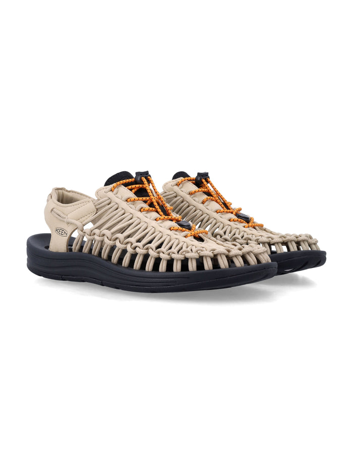 Keen Uneek Two-Cord Sandals - Safari And Orange Upper Recycled Fabric Sole