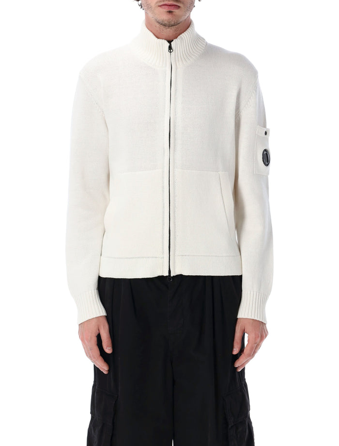 C.p. Company Compact Cotton Zip Cardigan White Sweater