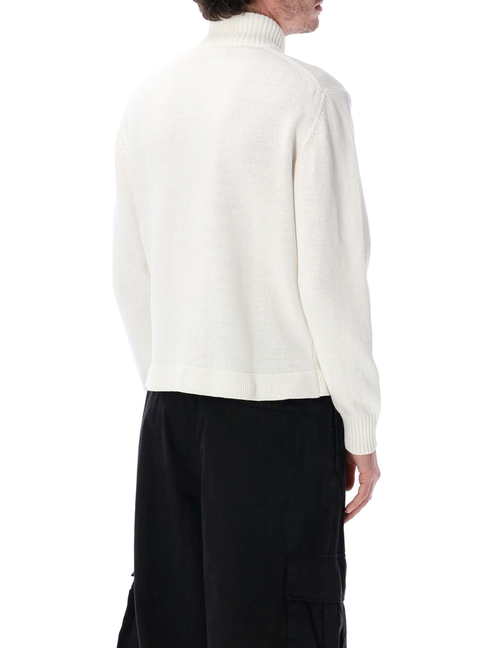 C.p. Company Compact Cotton Zip Cardigan White Sweater
