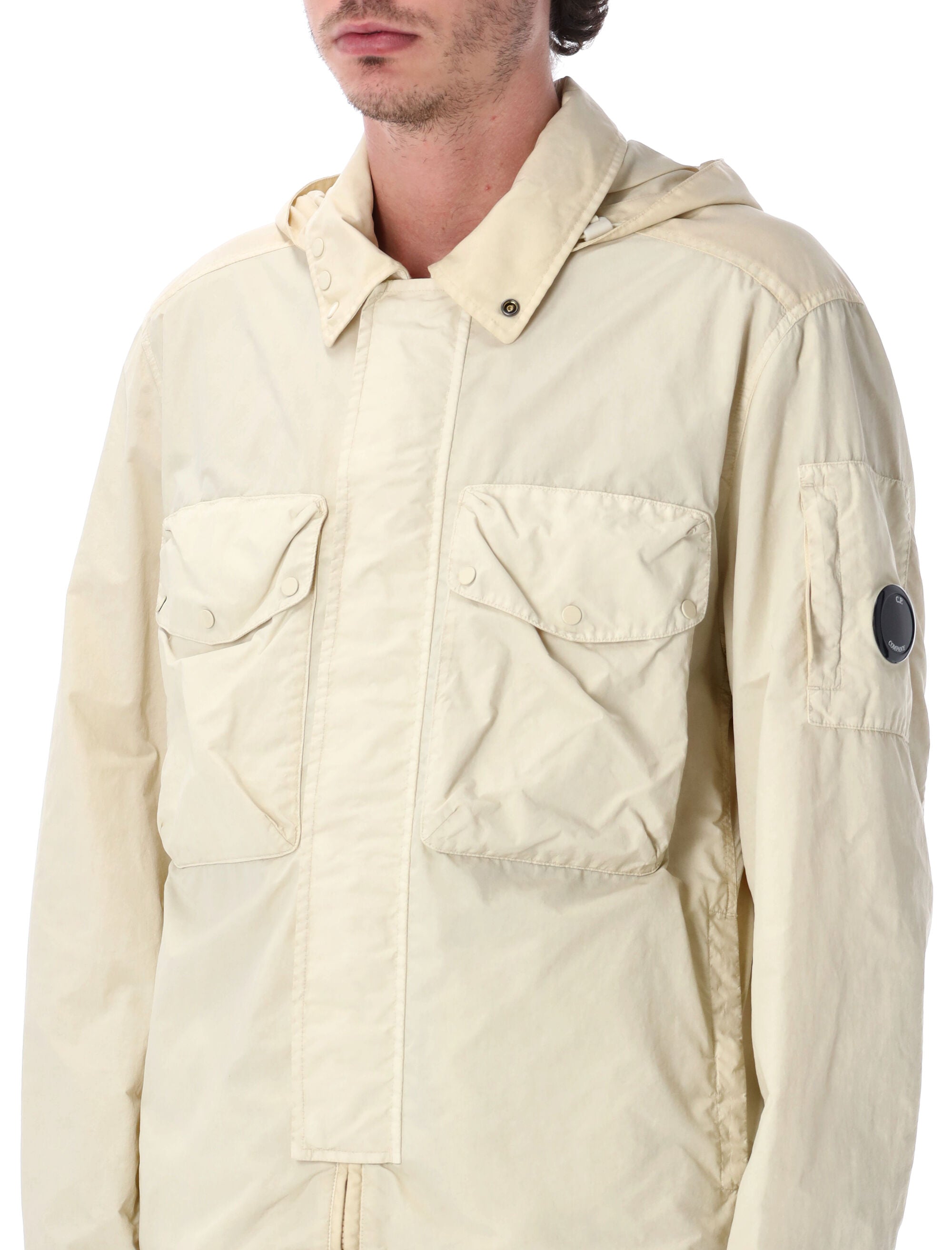C.p. Company Nylon Goggle Overshirt Frozen Ecru Polyamide Jacket