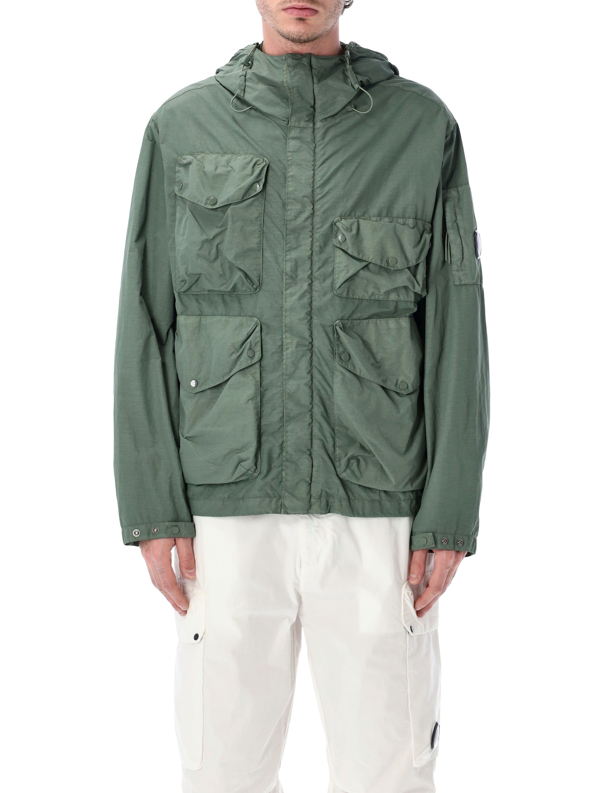 C.p. Company Flatt Nylon Goggle Jacket Olive Laurel Wrea Polyamide