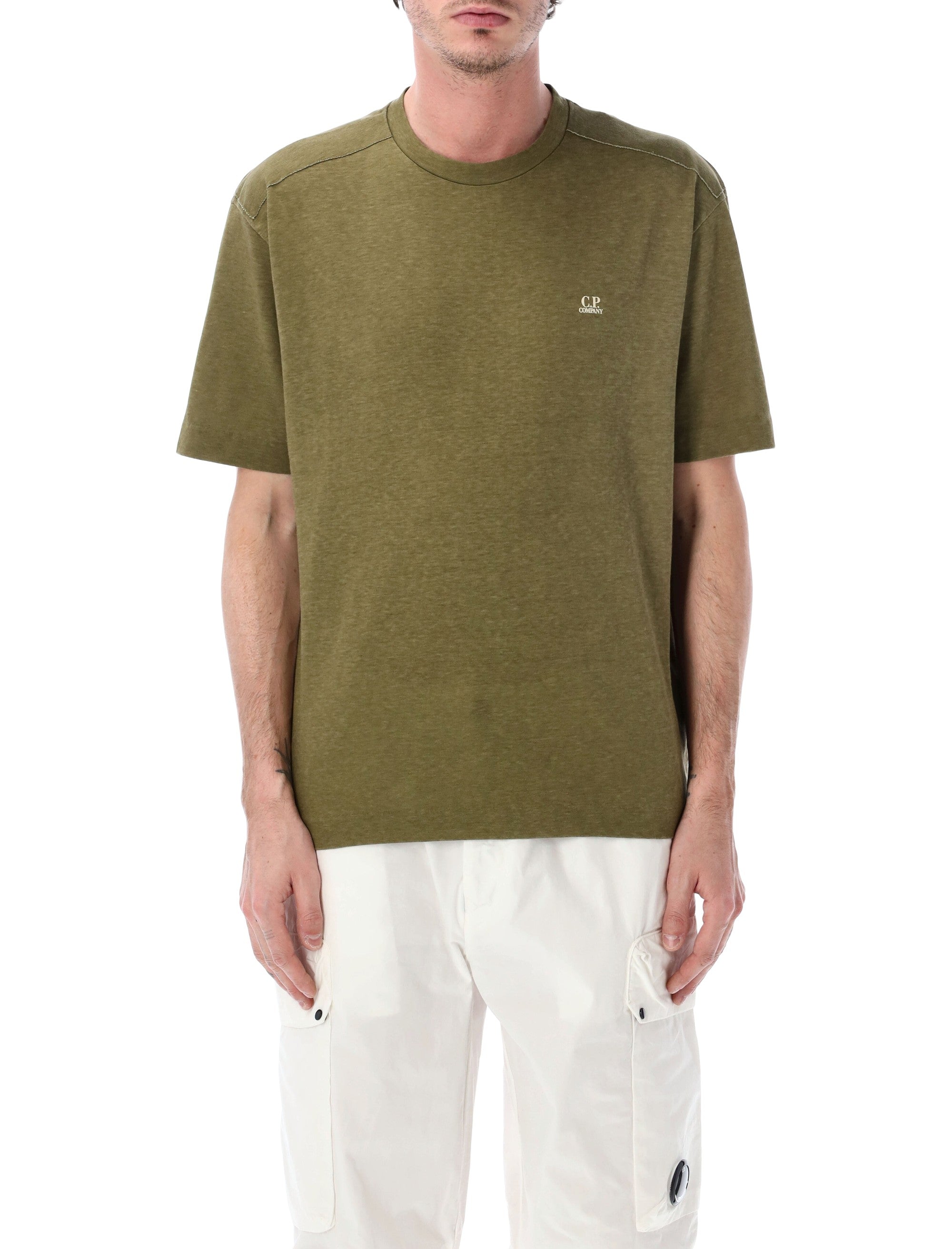 C.p. Company 20-1 Jersey Plated Logo T-Shirt Olive Mel Dried Herb Cotton