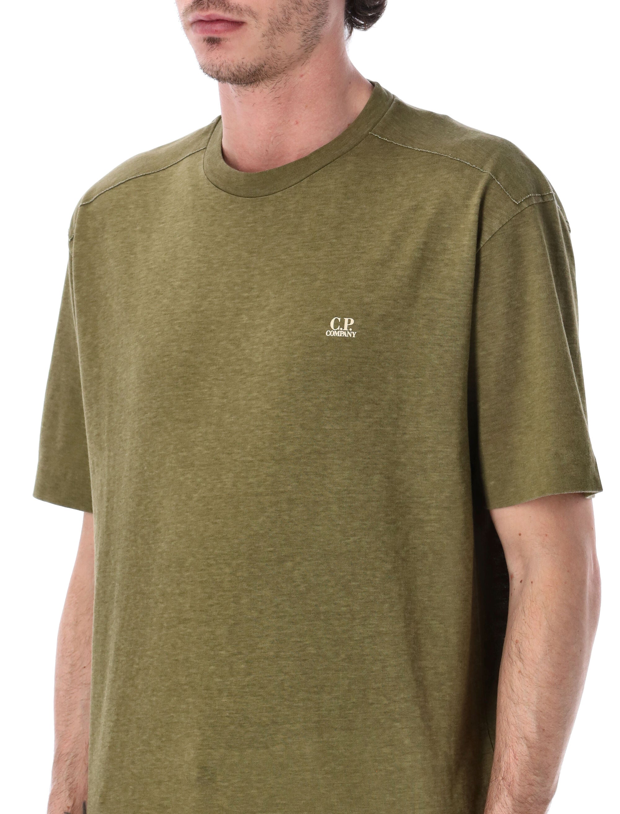 C.p. Company 20-1 Jersey Plated Logo T-Shirt Olive Mel Dried Herb Cotton