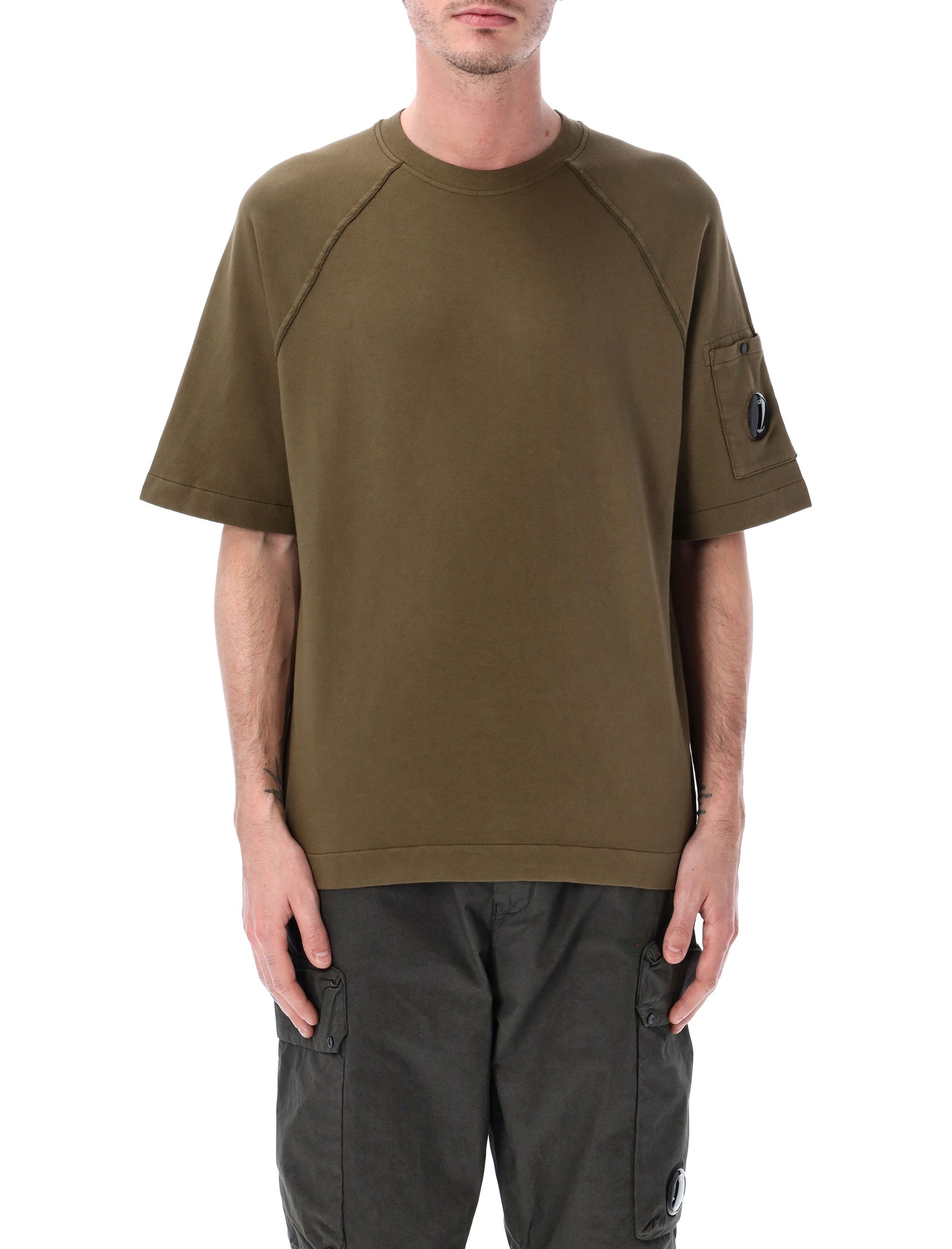 C.P. Company light fleece short sleeve sweatshirt Olive Cotton