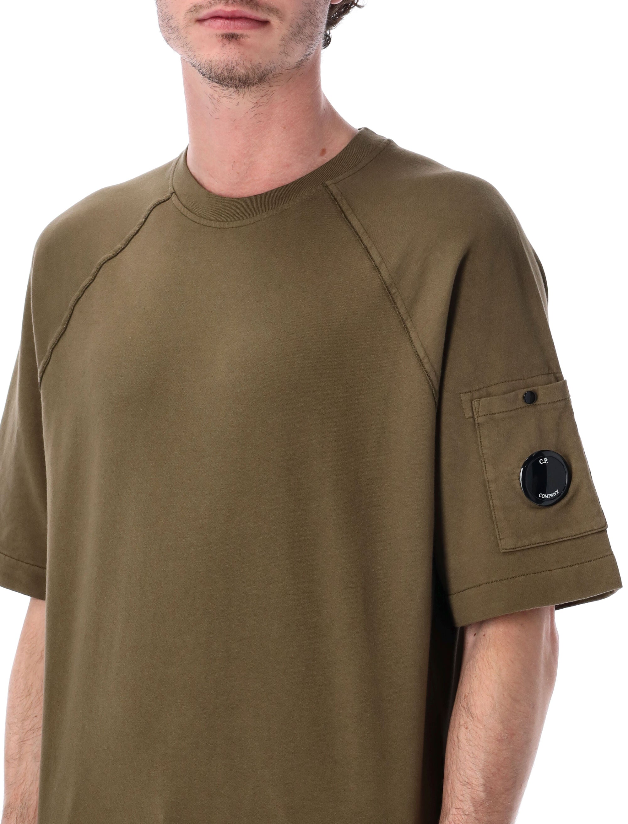C.P. Company light fleece short sleeve sweatshirt Olive Cotton