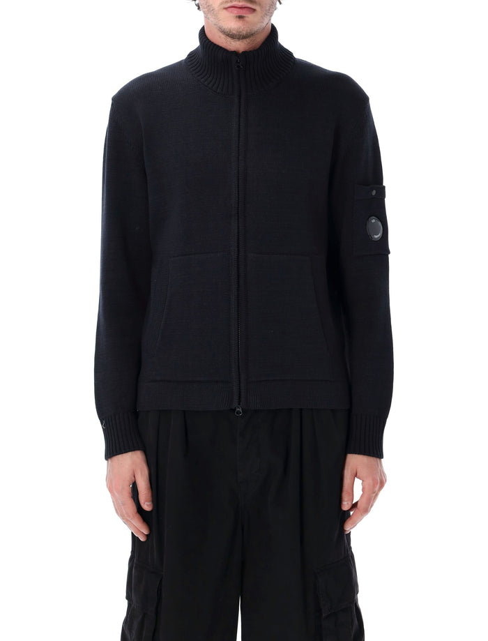 C.p. Company Compact Cotton Zip Cardigan Navy Sweater