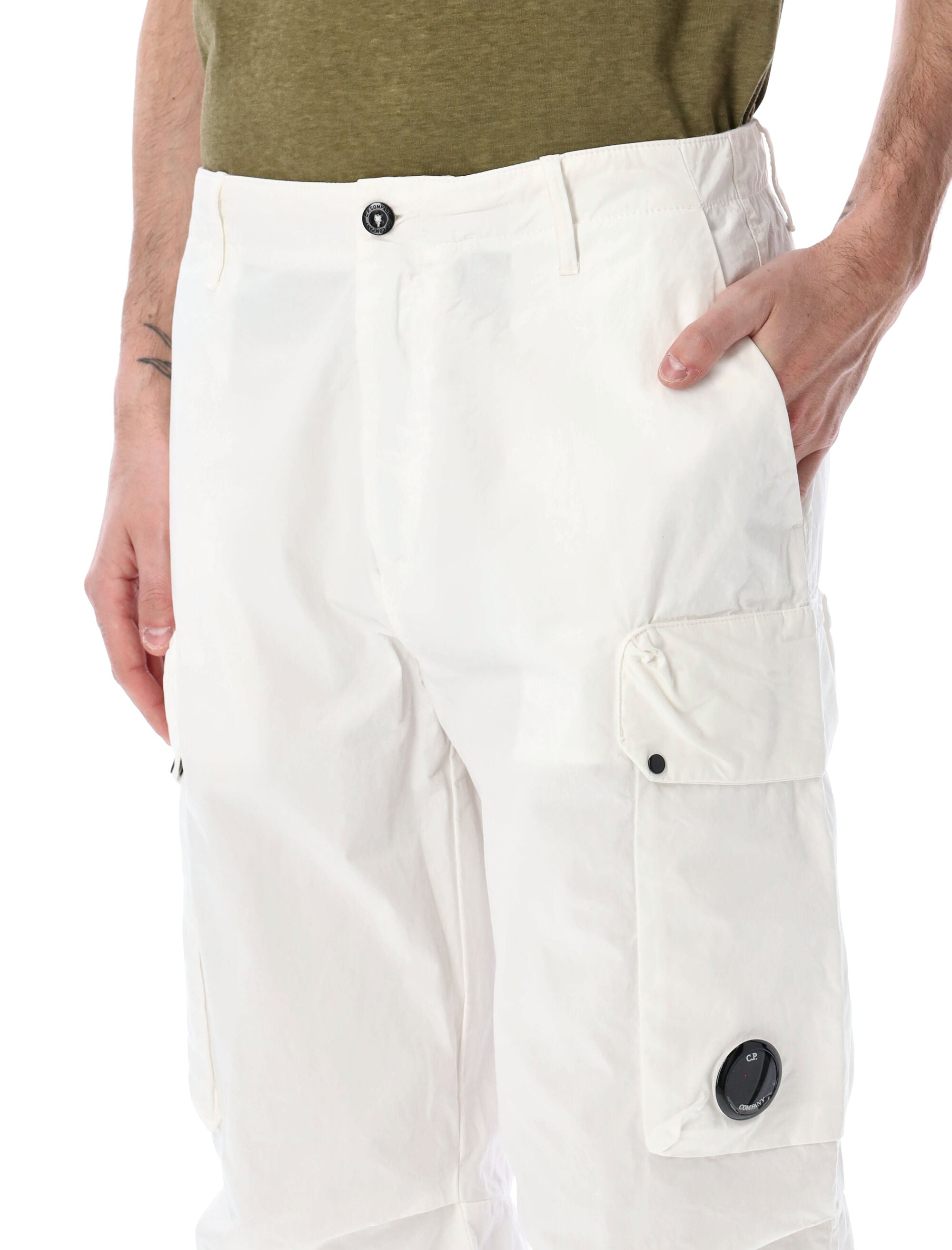 C.p. Company Microreps Fabric Cargo Pants White Cotton
