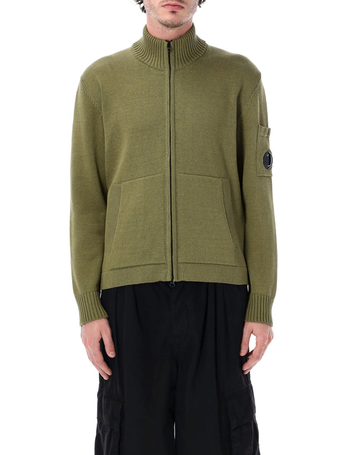C.p. Company Compact Cotton Zip Cardigan Olive Sweater
