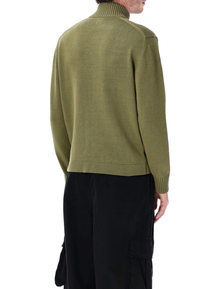 C.p. Company Compact Cotton Zip Cardigan Olive Sweater