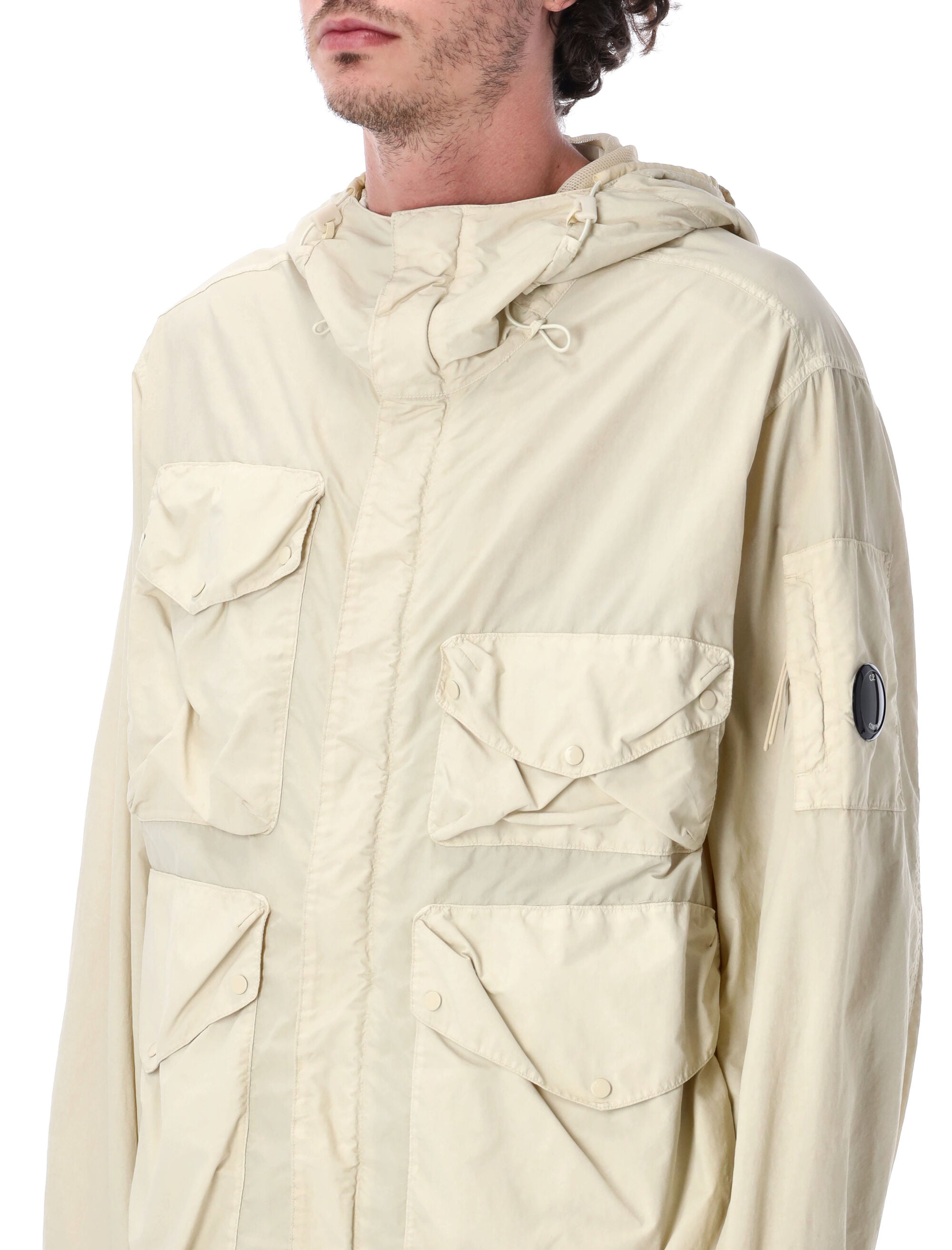 C.p. Company Flatt Nylon Goggle Jacket Frozen Ecru Polyamide