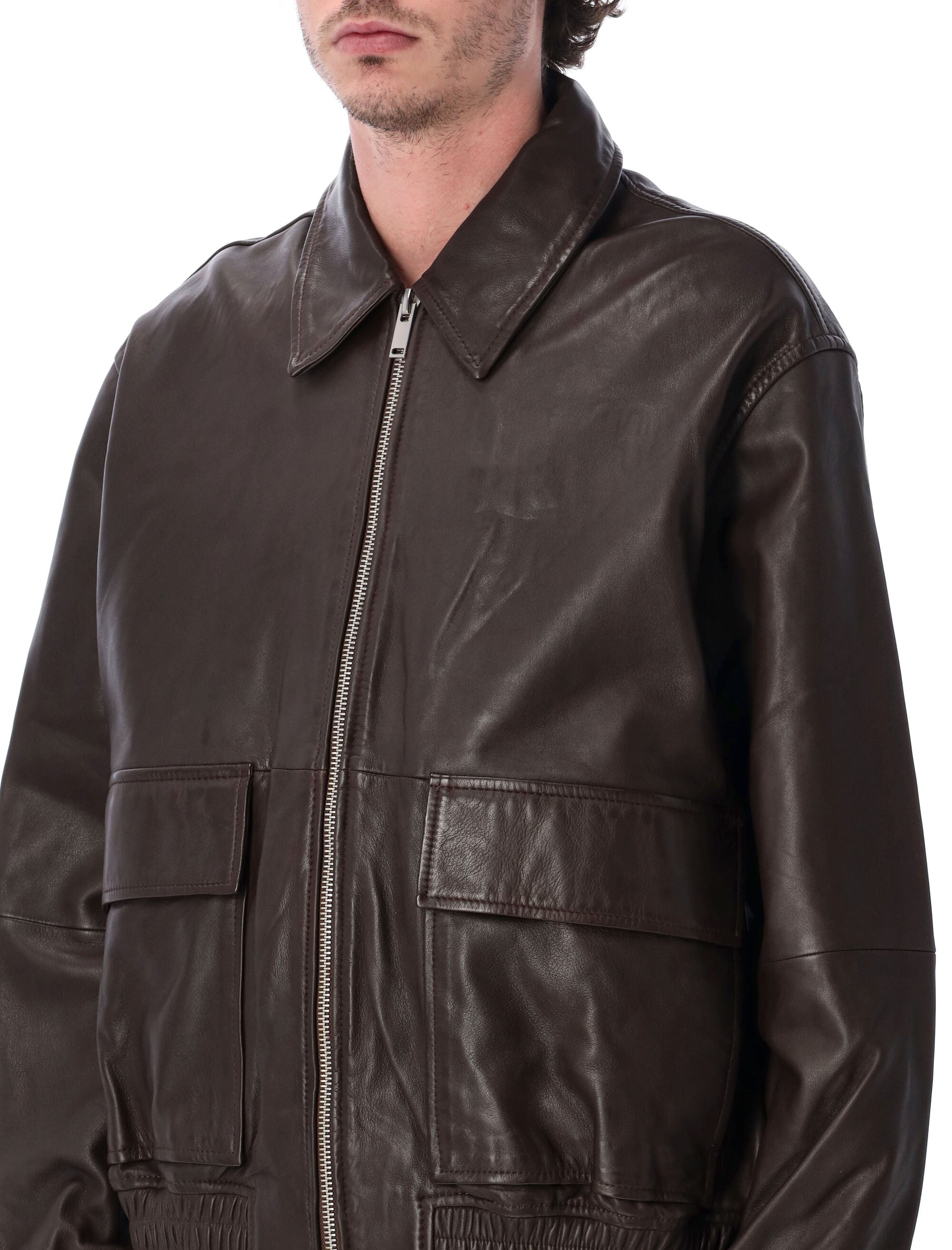 Studio Nicholson Piston Lamb Leather Jacket Brown Lining