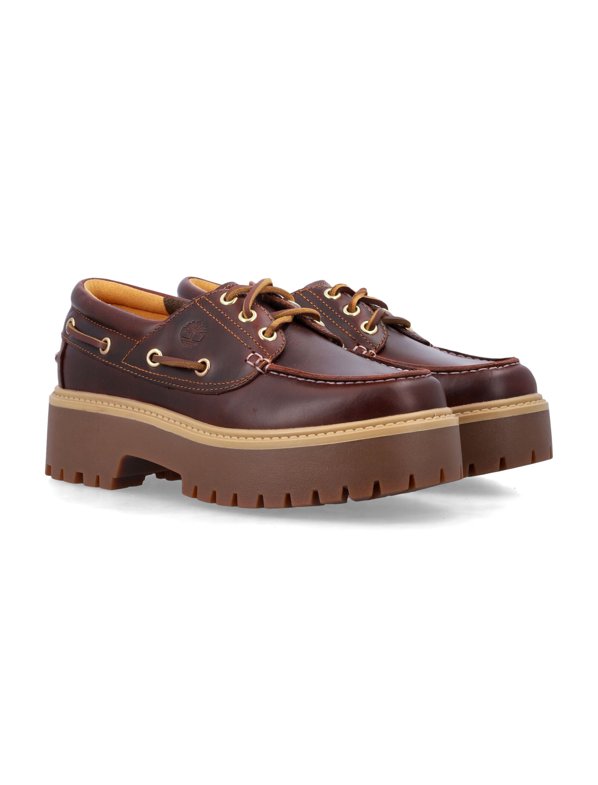 Timberland Stone Street womens dark brown platform boat shoe Leather Sole Loafers