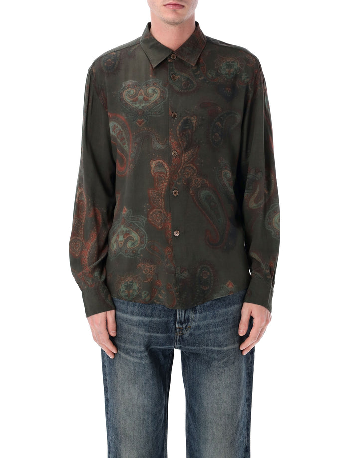 Our Legacy Beyond Shirt Forgotten Paisley Dark Green Rayon