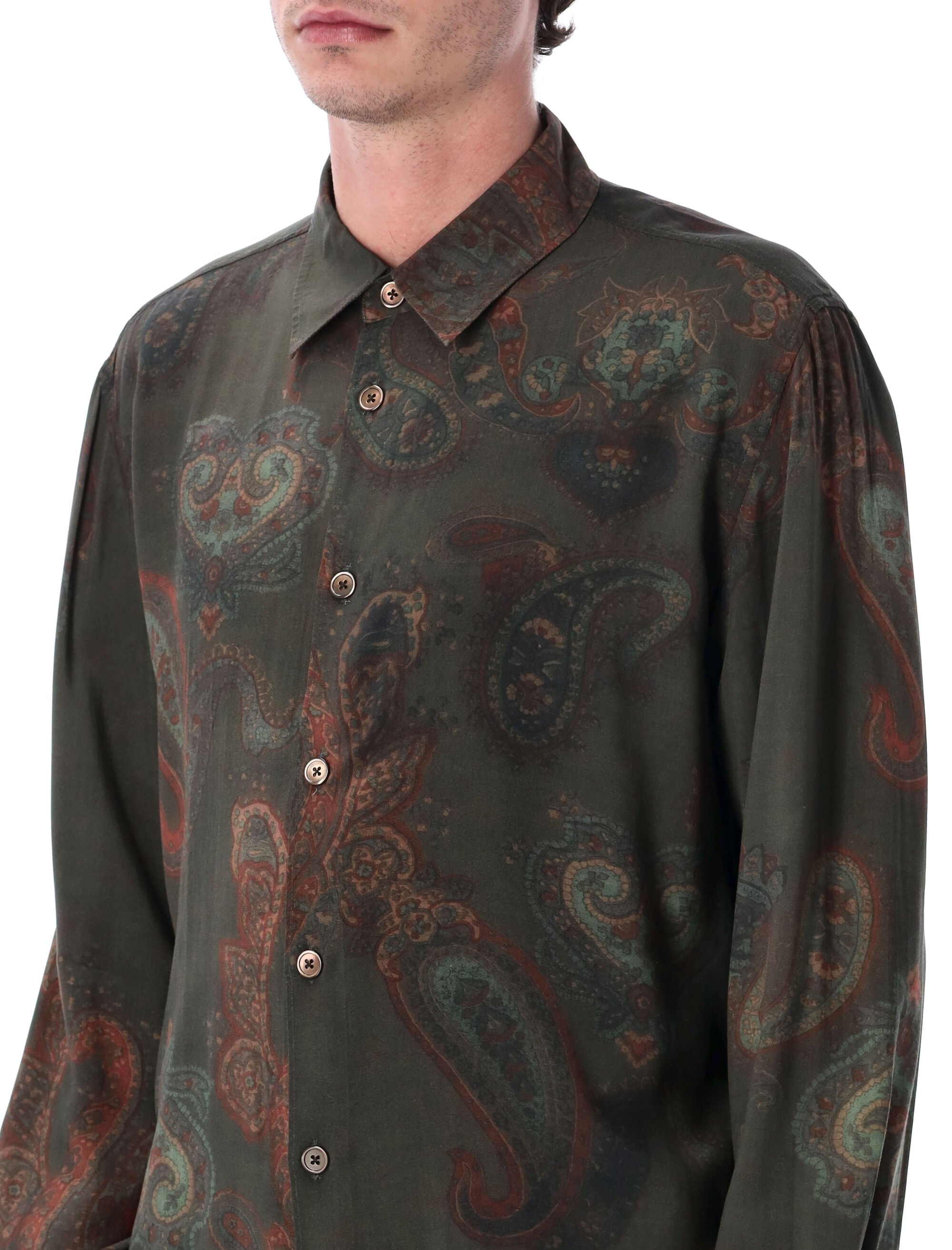 Our Legacy Beyond shirt in Forgotten Paisley Dark Green Rayon