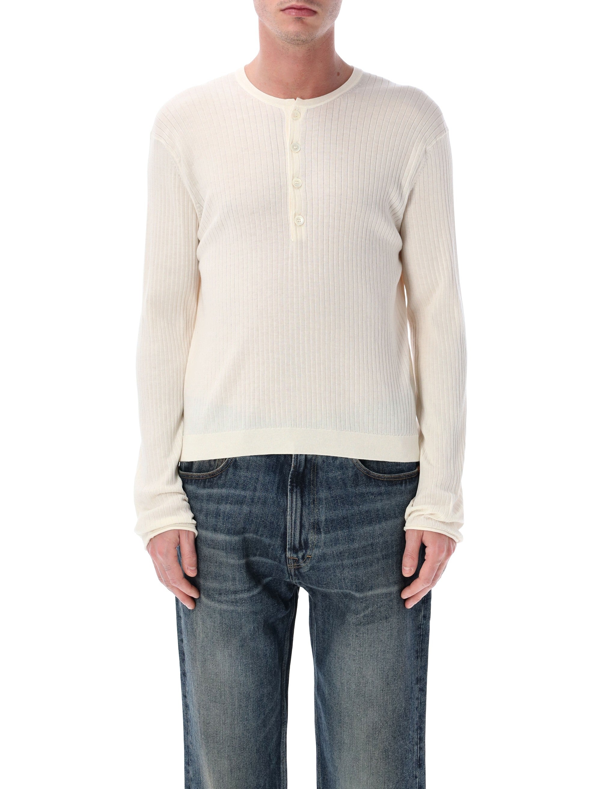 Our Legacy Fine Henley cotton crepe sweater Ivory Superior