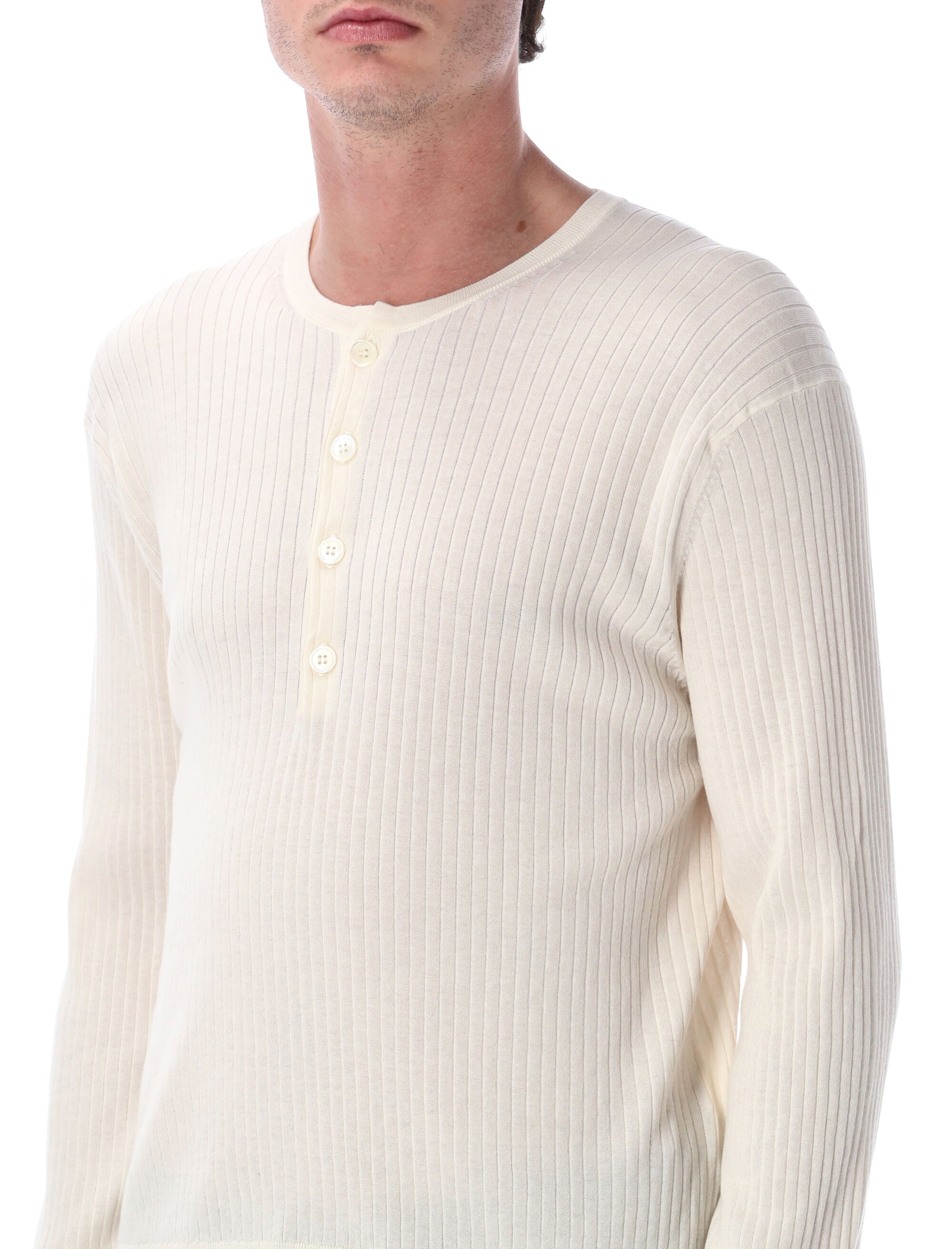 Our Legacy Fine Henley cotton crepe sweater Ivory Superior