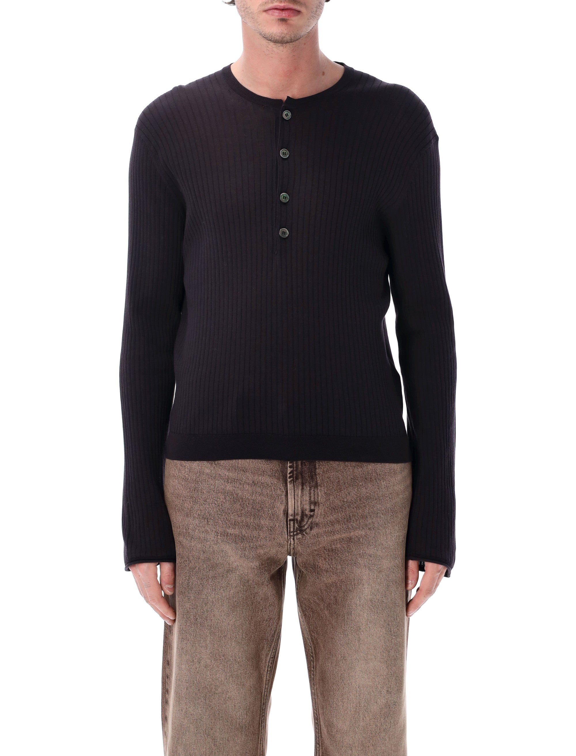 Our Legacy Fine Henley Cotton Crepe Navy Superior Sweater