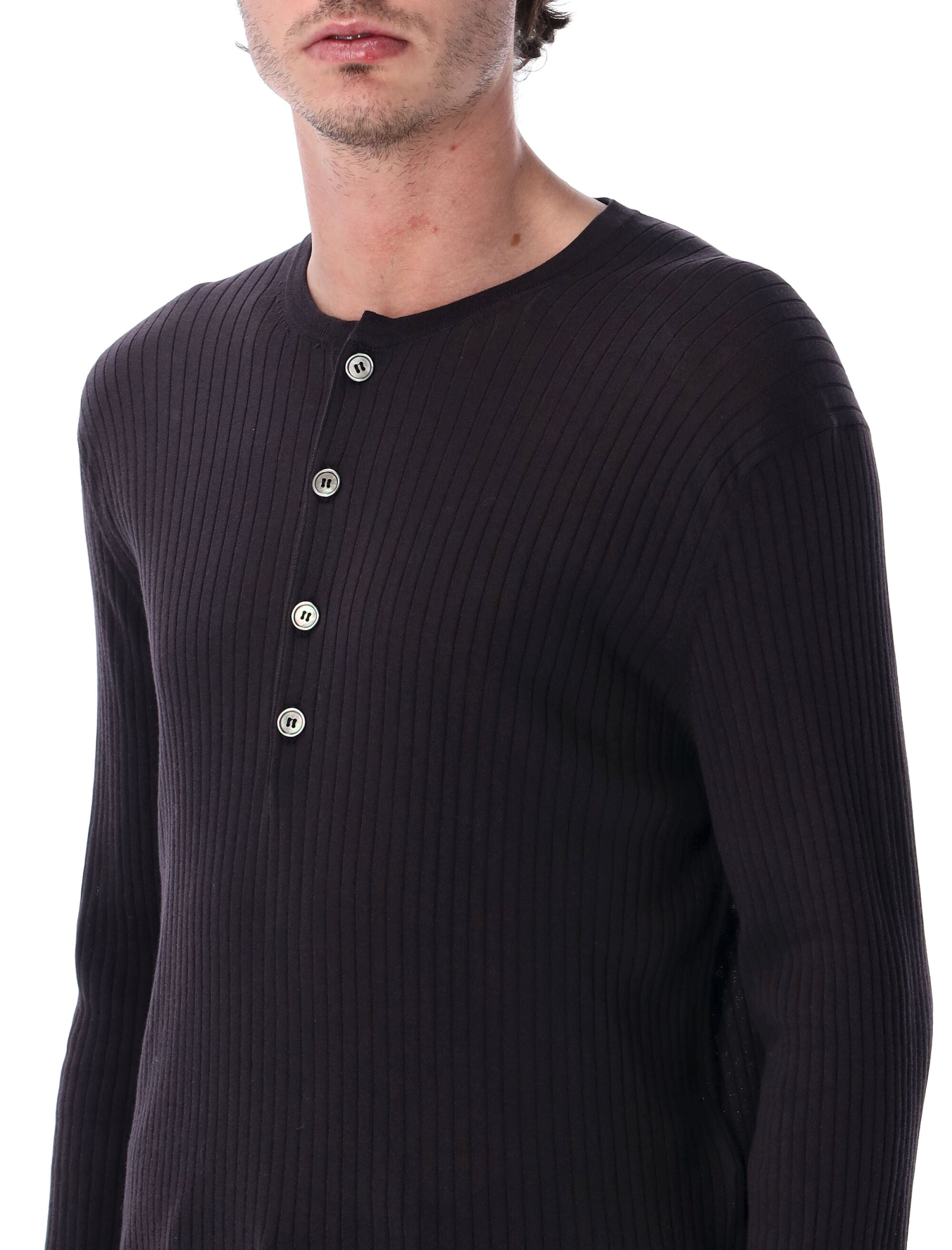 Our Legacy Fine Henley Cotton Crepe Navy Superior Sweater