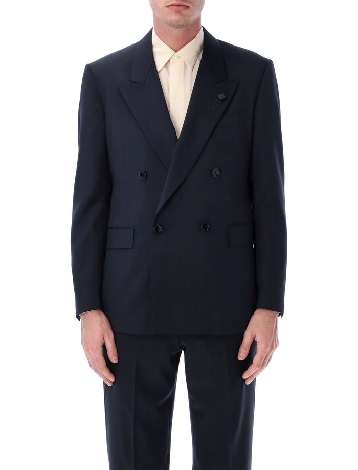 Lardini Soirée double-breasted navy wool jacket Virgin Lining Blazer