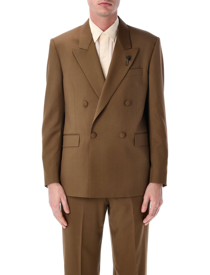 Lardini Soirée double-breasted brown wool jacket Virgin Lining Blazer