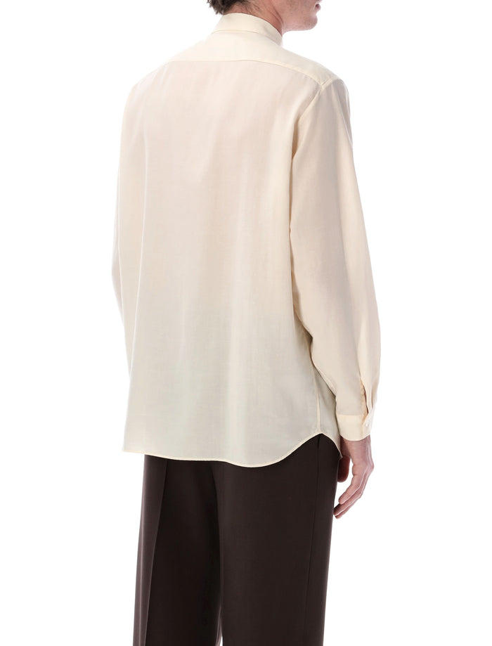 Lardini Oversized linen & lyocell shirt Ivory Tencel