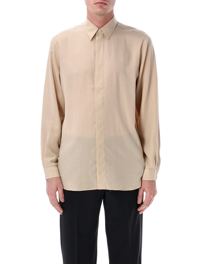 Lardini Oversized linen & lyocell shirt Beige Tencel