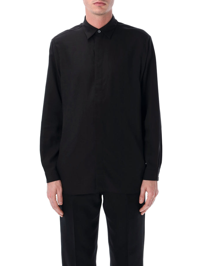 Lardini Oversized linen & lyocell shirt Black Tencel