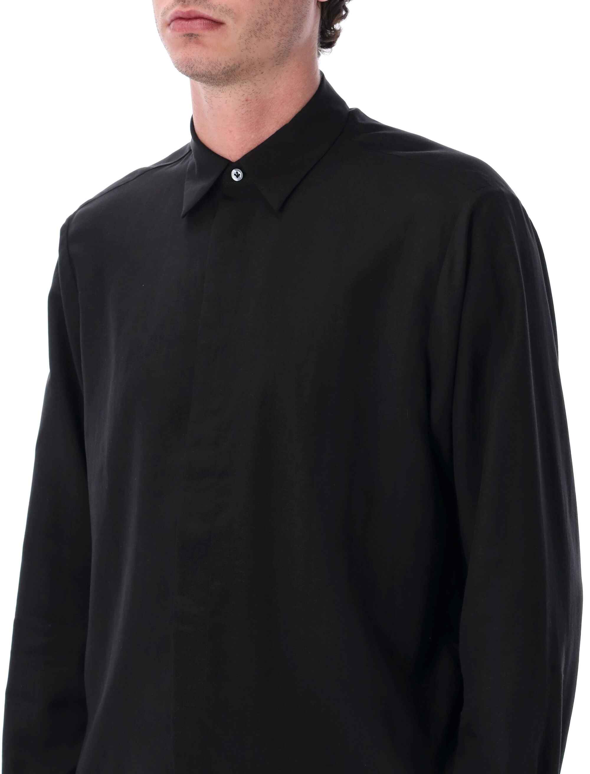 Lardini Oversized linen & lyocell shirt Black Tencel