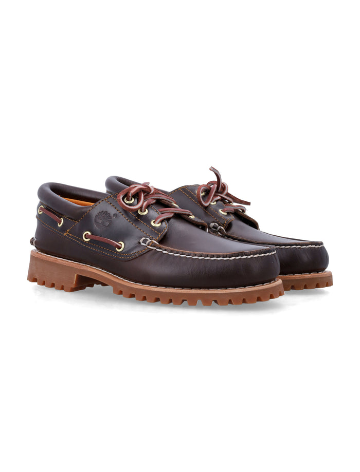 Timberland 3-Eye Lug Boat Shoes Brown Leather Sole Loafers