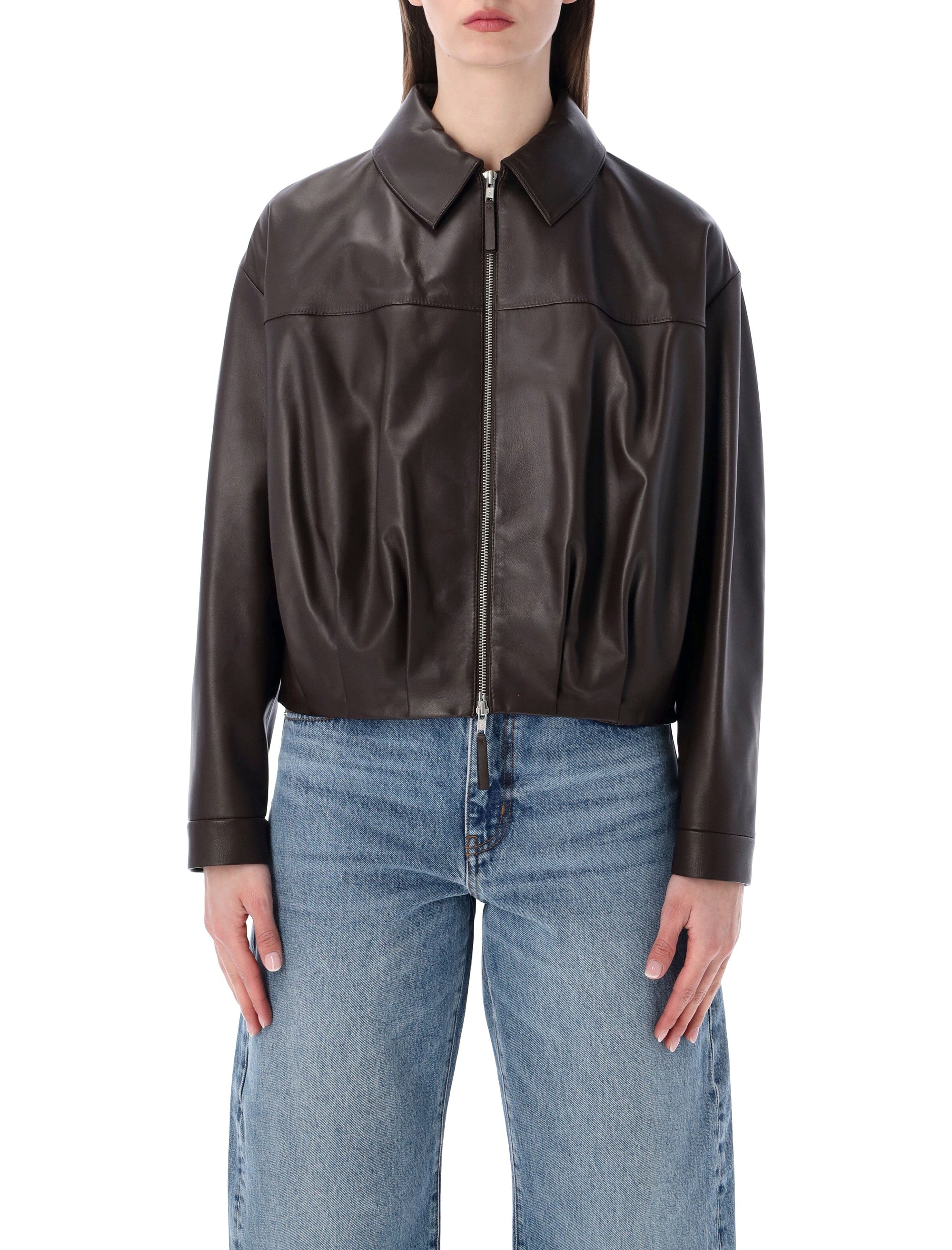 Sword 6.6.44 cropped nappa leather bomber Wood Ovine Jacket