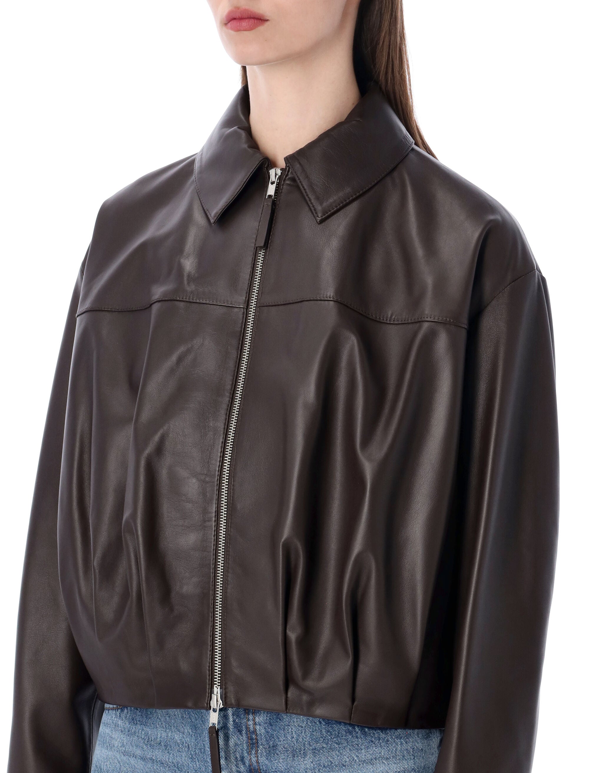 Sword 6.6.44 cropped nappa leather bomber Wood Ovine Jacket