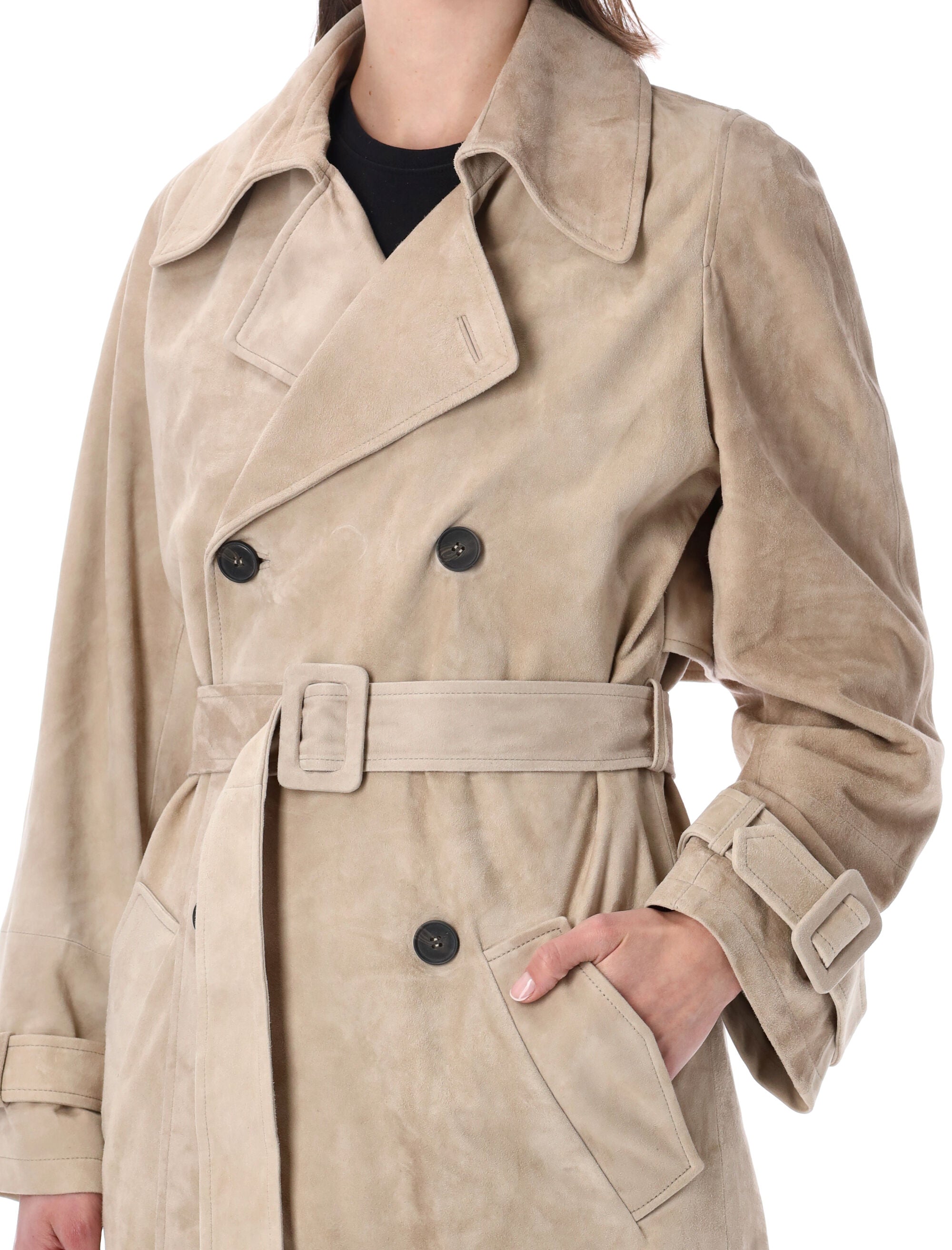Sword Suede Leather Trench Coat Linen Ovine Jacket