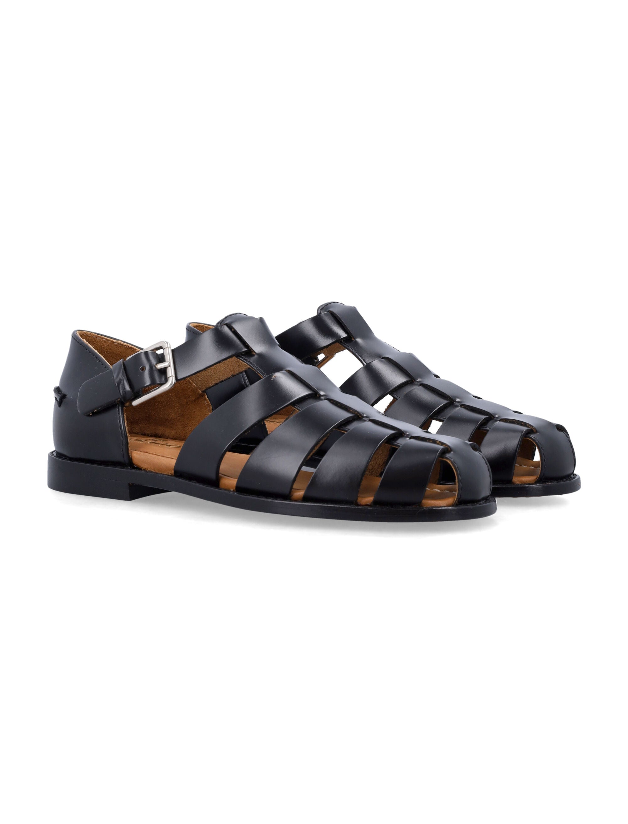 Sebago Black Leather Gurkha Tale Sandals Upper