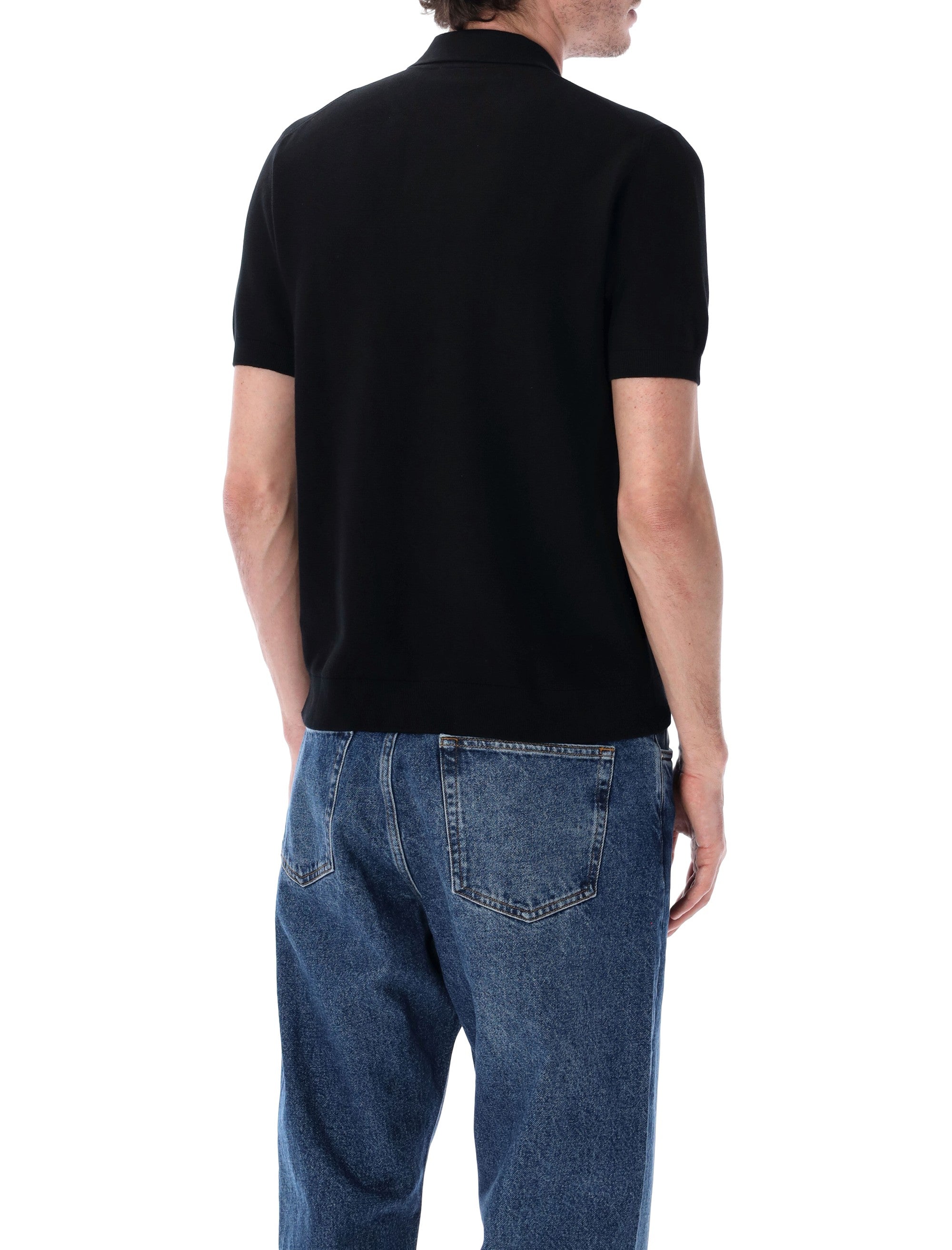 Lacoste Bouclé Knit Polo Classic Fit Black Cotton T-shirt